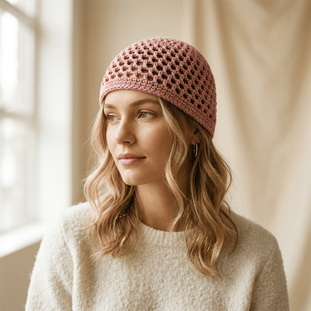 Mesh Hat estilo Copenhague tejido a mano en crochet