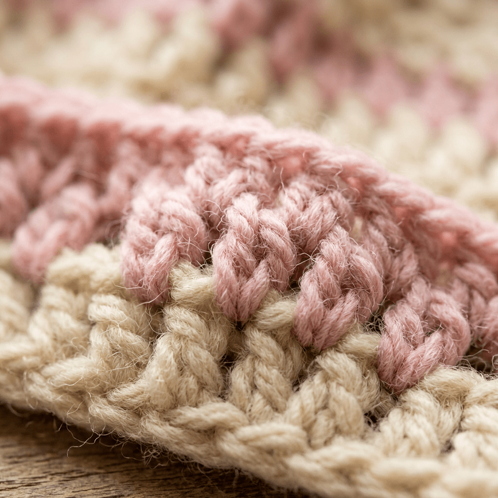 Textura de lana e hilo de crochet en tonos rosas